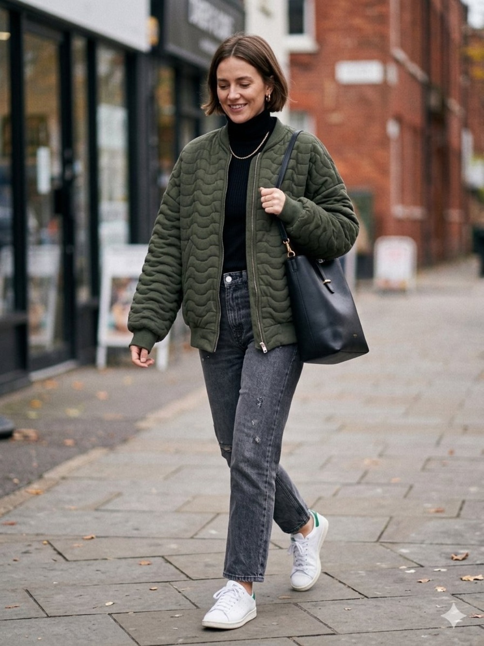 Zara Olive Green Quilted Bomber Jacket